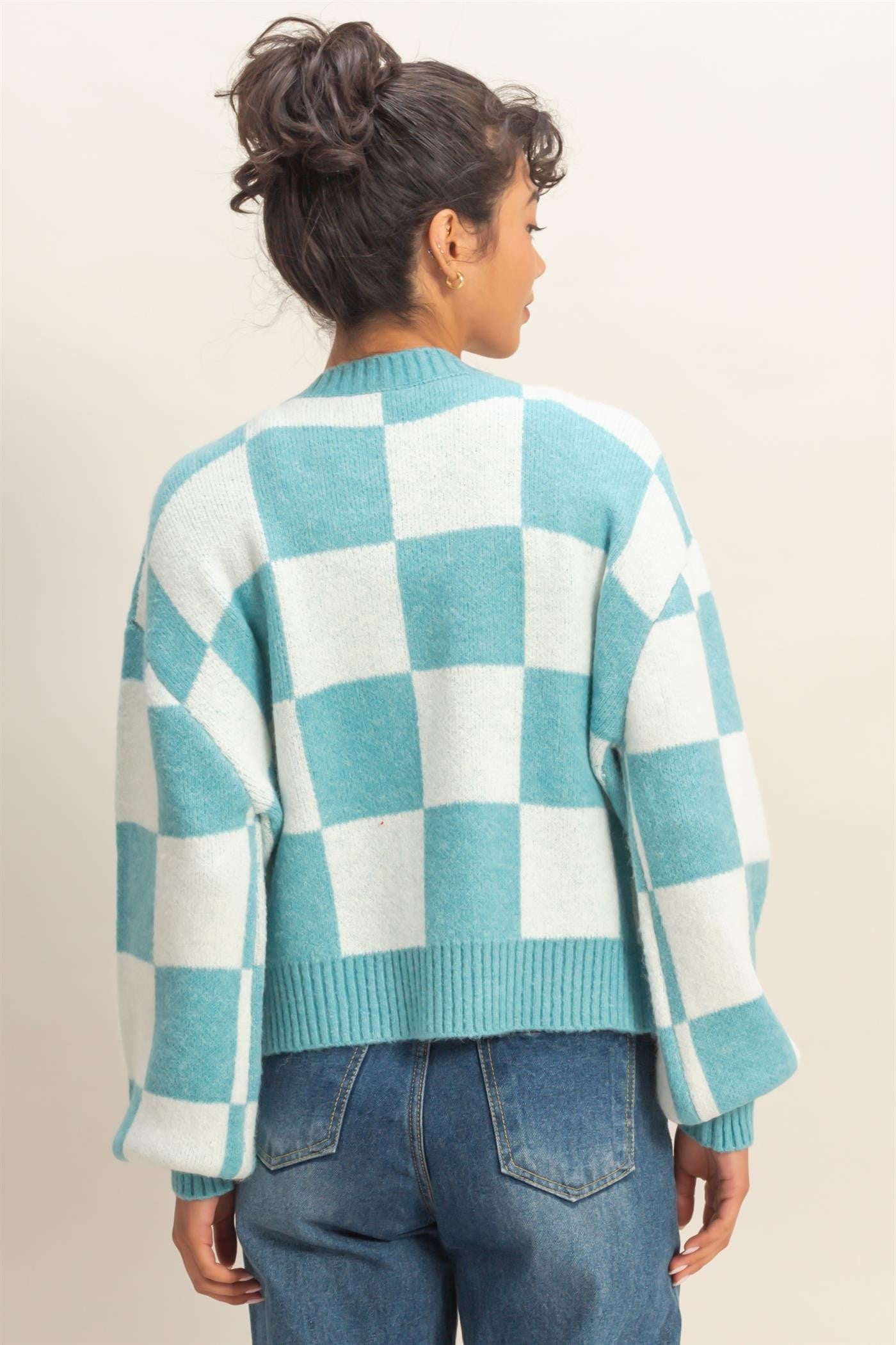 Checkered Cardigan Sweater