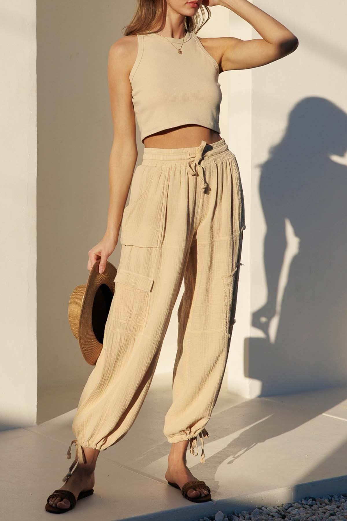 GAUZE CARGO TIE HEM JOGGER