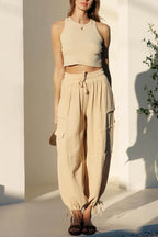 GAUZE CARGO TIE HEM JOGGER