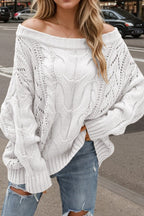 OFF SHOULDER TWIST SWEATER WHITE