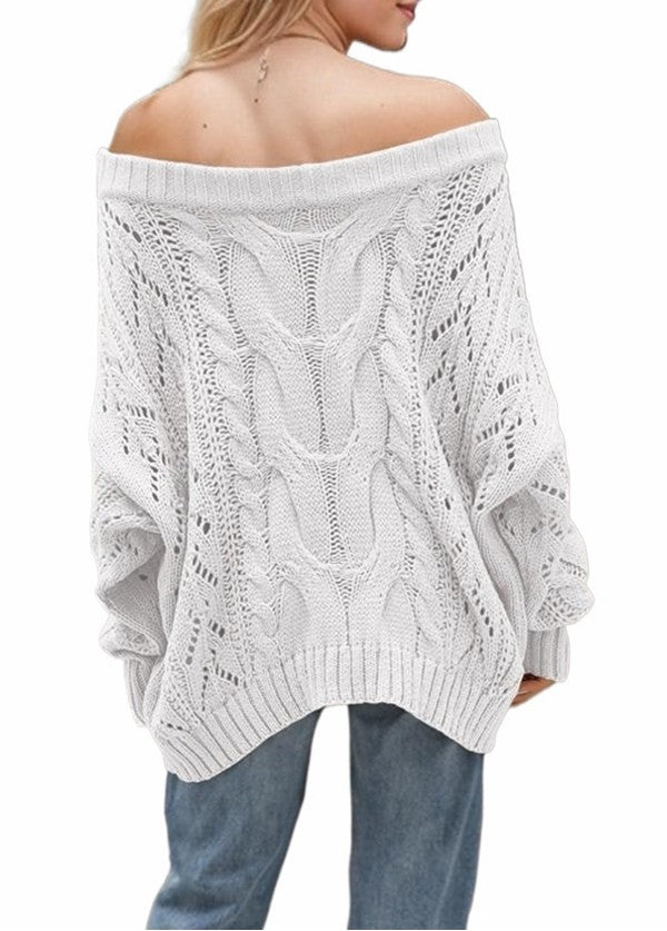 OFF SHOULDER TWIST SWEATER WHITE