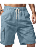 LINEN SOLID DRAWSTRING CARGO SHORTS