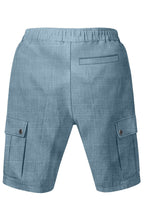 LINEN SOLID DRAWSTRING CARGO SHORTS