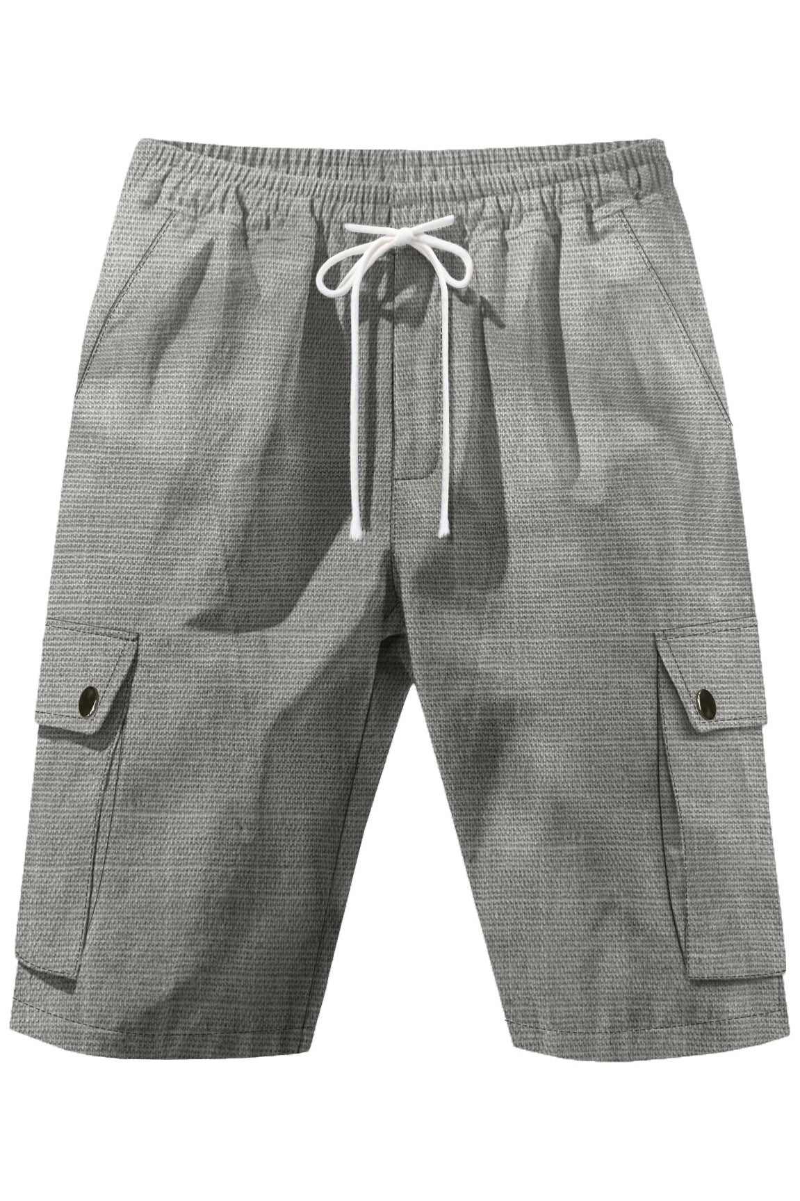 LINEN SOLID DRAWSTRING CARGO SHORTS