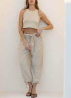 CRINKLE GAUZE DRAWSTRING JOGGER
