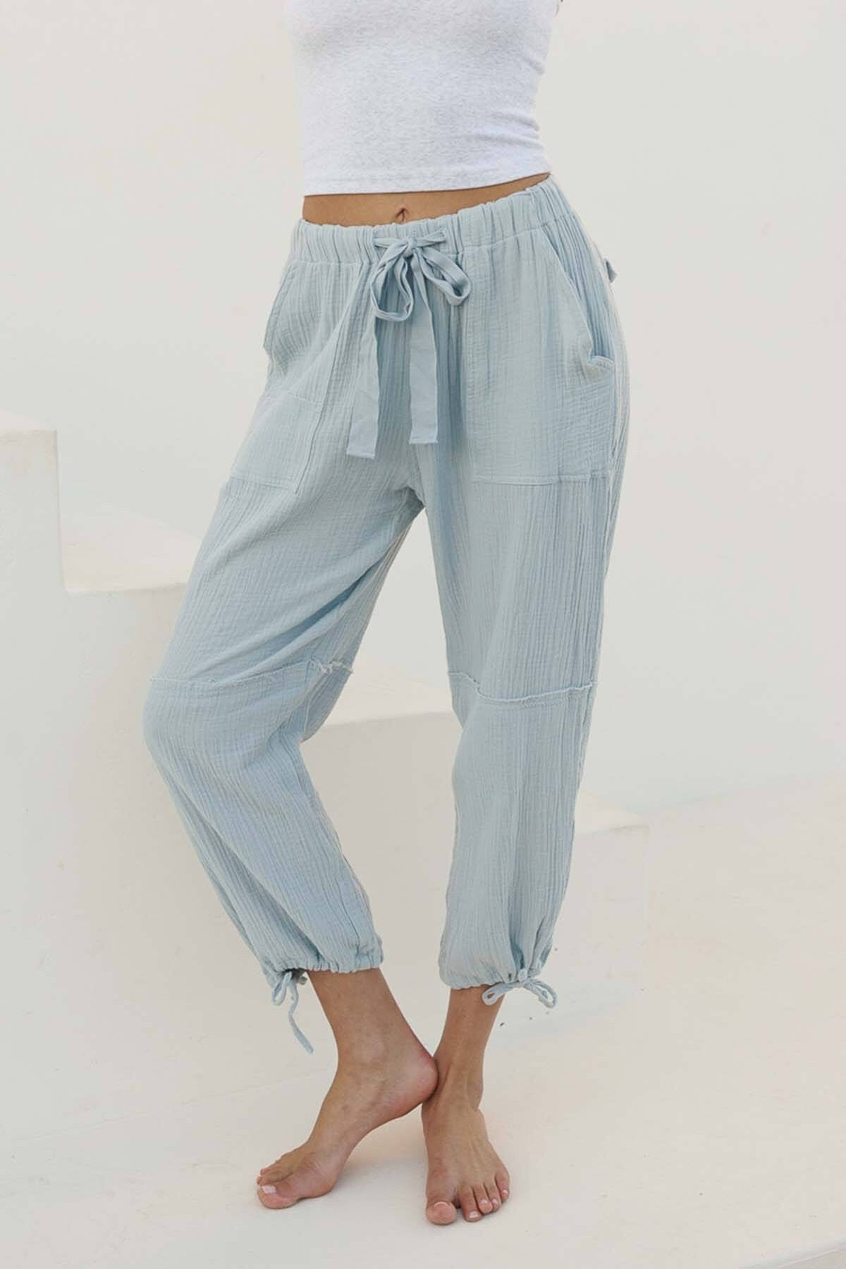 CRINKLE GAUZE DRAWSTRING JOGGER
