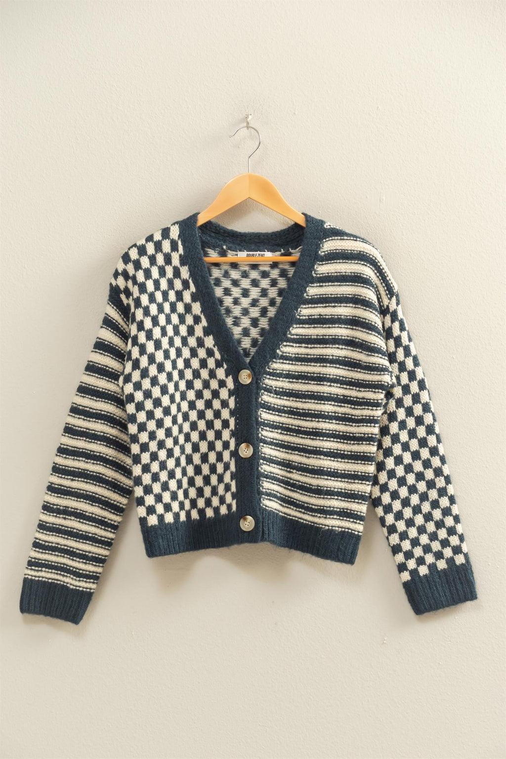Checker And Stripe Cardigan Sweater