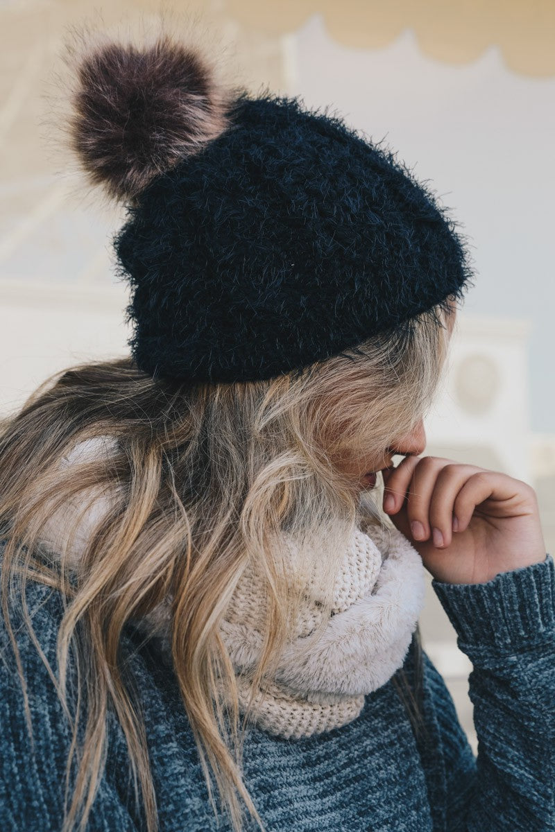 FAUX MOHAIR KNIT BEANIE