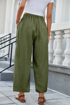 DRAWSTRING FLOWY WIDE LEG PANTS GREEN