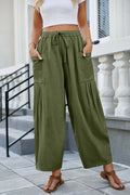 DRAWSTRING FLOWY WIDE LEG PANTS GREEN