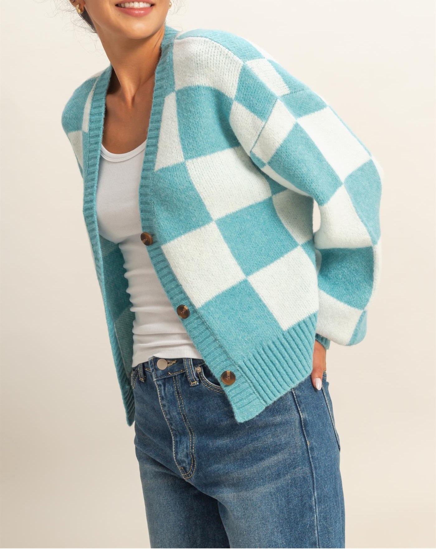 Checkered Cardigan Sweater