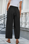 DRAWSTRING FLOWY WIDE LEG PANTS BLACK