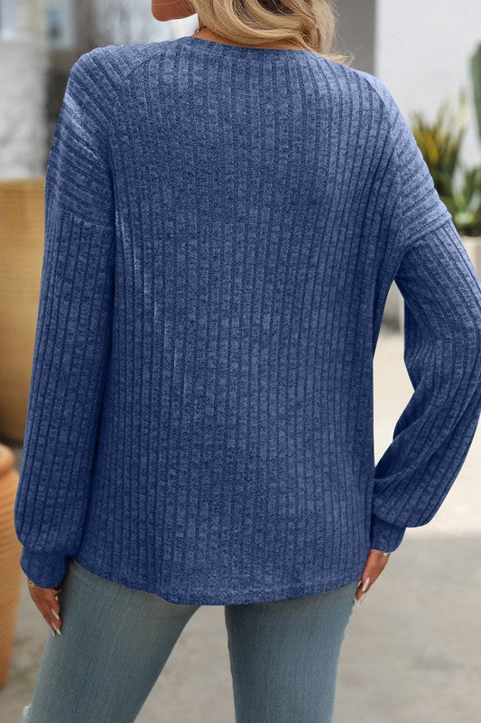 BUTTON DETAIL SOFT SWEATER BLUE