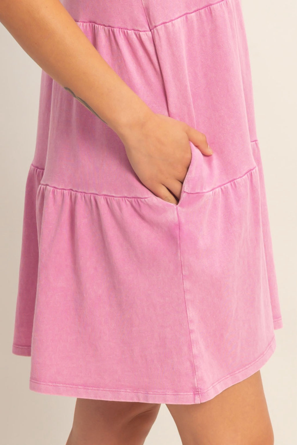 CREWNECK TIERED MINI DRESS