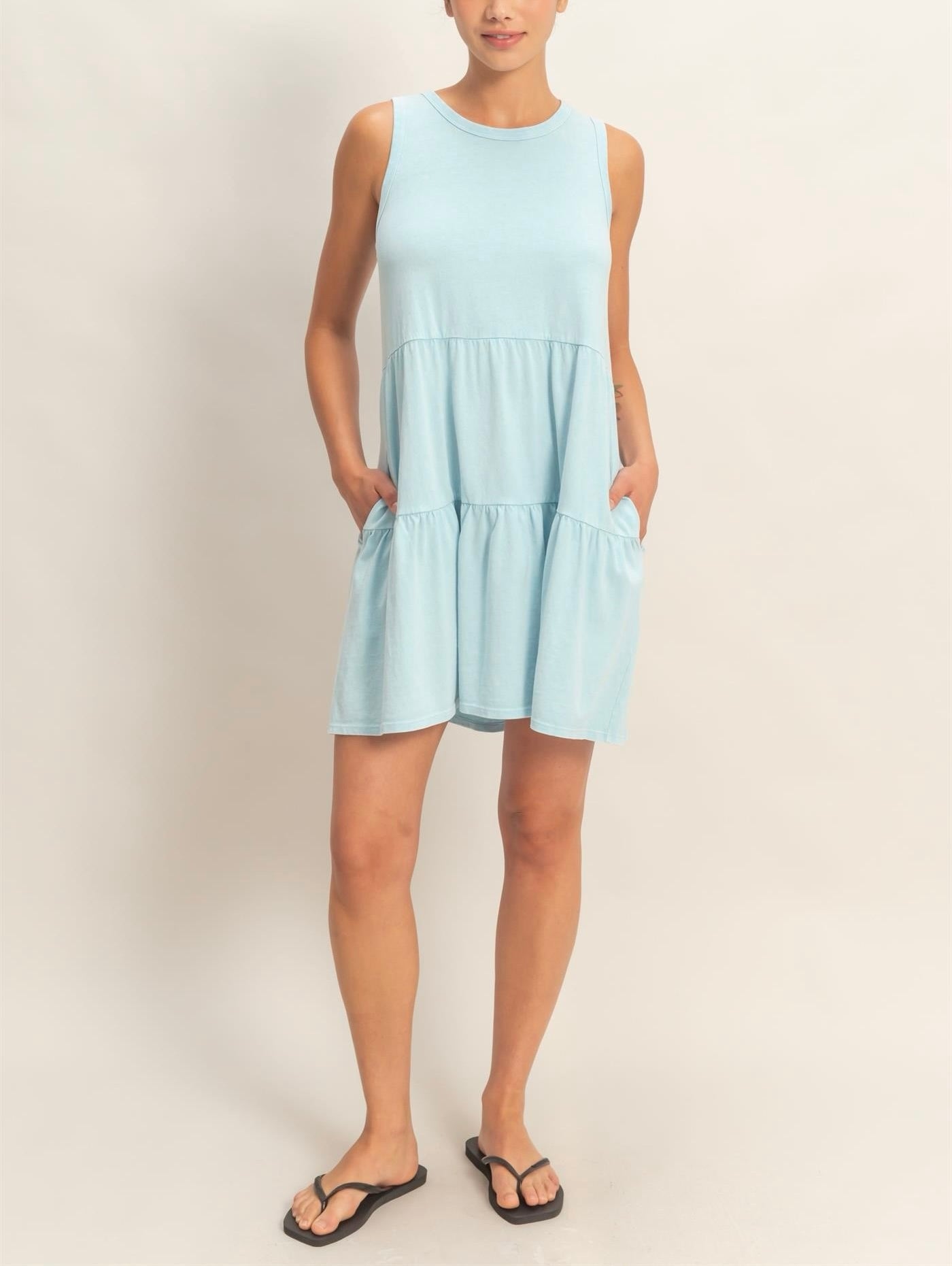 CREWNECK TIERED MINI DRESS