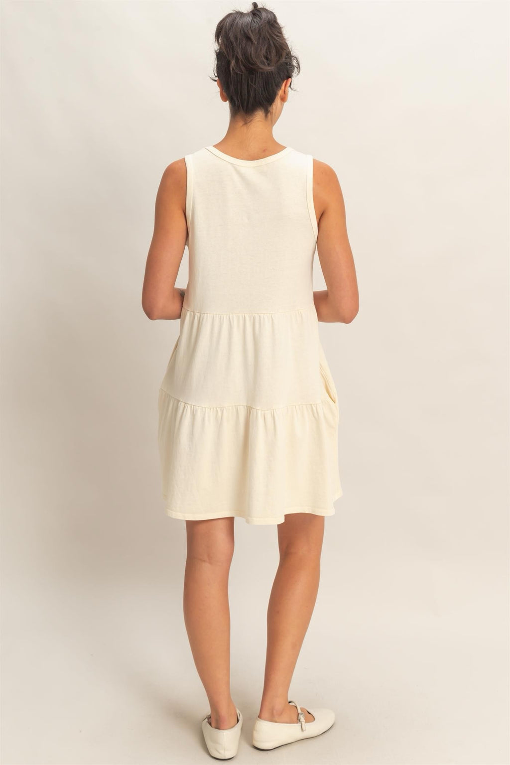 CREWNECK TIERED MINI DRESS
