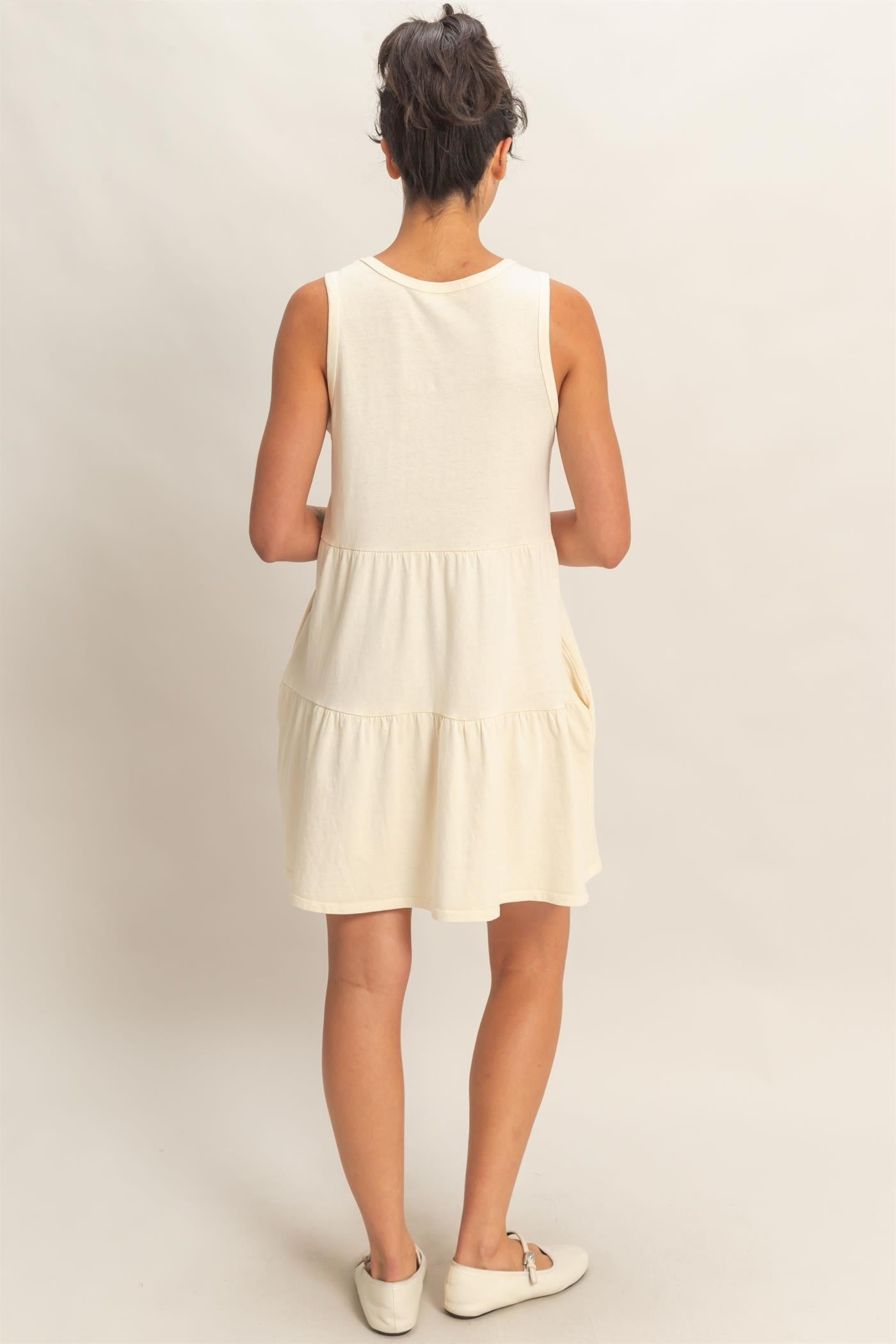 CREWNECK TIERED MINI DRESS