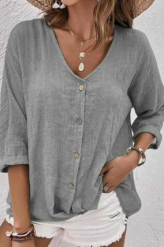 V-NECK LIGHTWEIGHT BUTTON UP