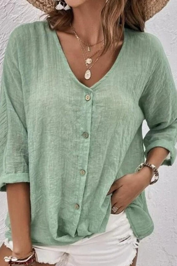 V-NECK LIGHTWEIGHT BUTTON UP
