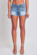 EMBROIDERY FRAY DENIM SHORTS
