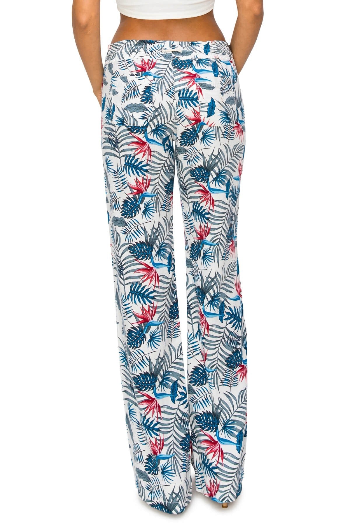 TROPICAL PRINT 32 INCH LINEN PANTS