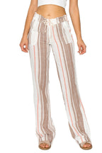 STRIPE LINEN WIDE LEG PANTS