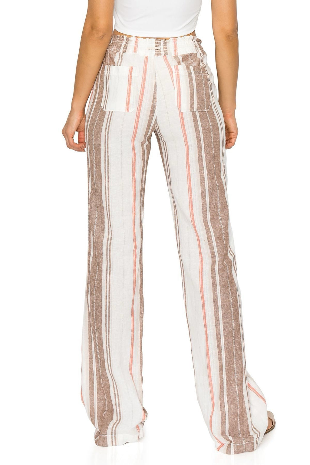 STRIPE LINEN WIDE LEG PANTS