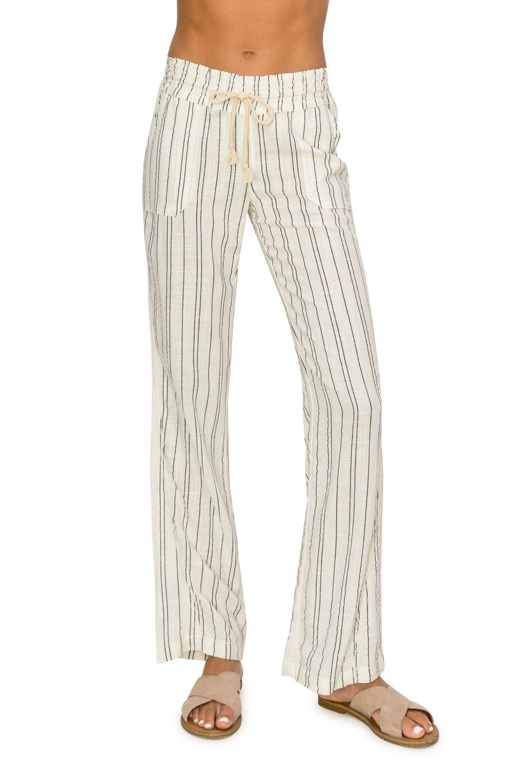 PINSTRIPE LINEN WIDE LEG PANTS