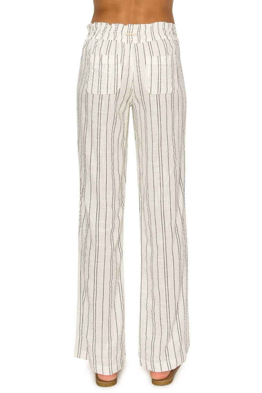 PINSTRIPE LINEN WIDE LEG PANTS