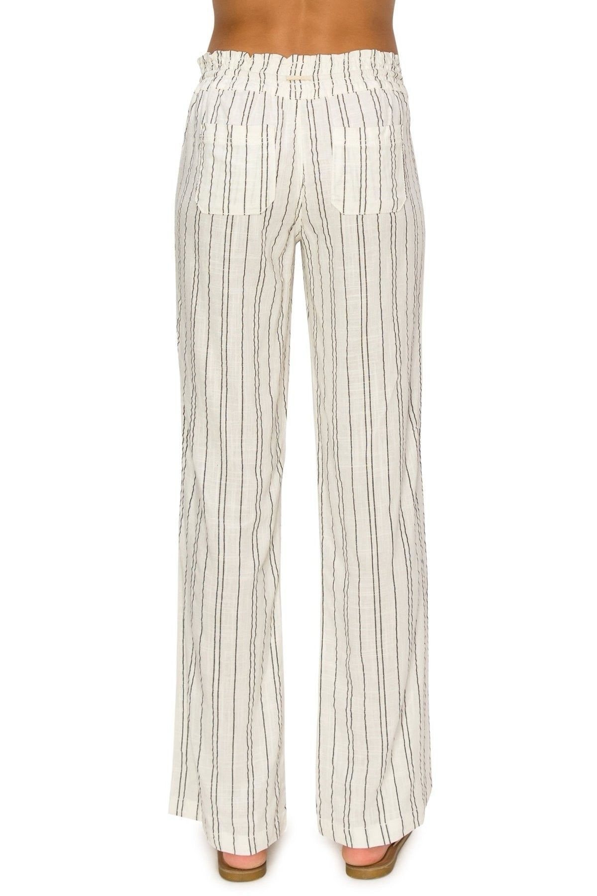 PINSTRIPE LINEN WIDE LEG PANTS