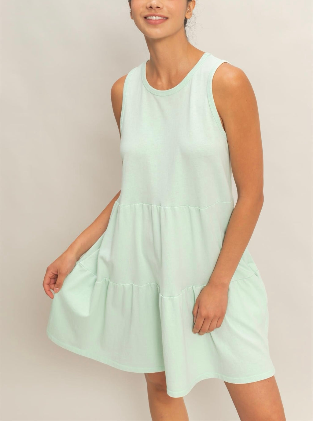 CREWNECK TIERED MINI DRESS