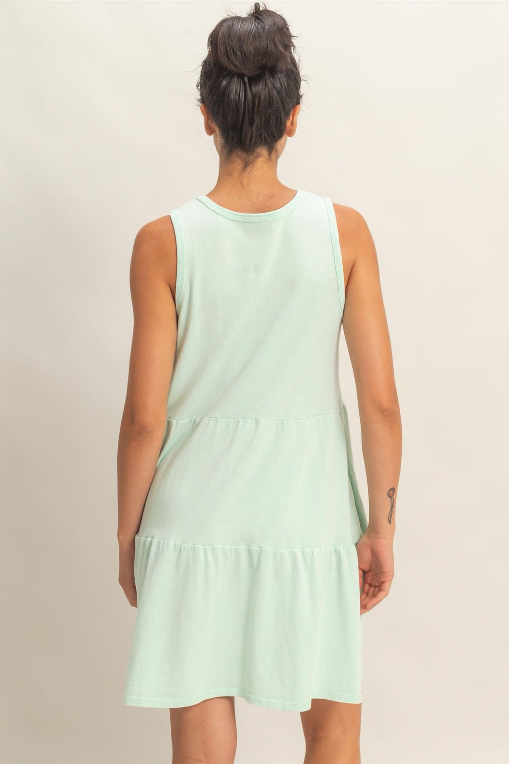 CREWNECK TIERED MINI DRESS