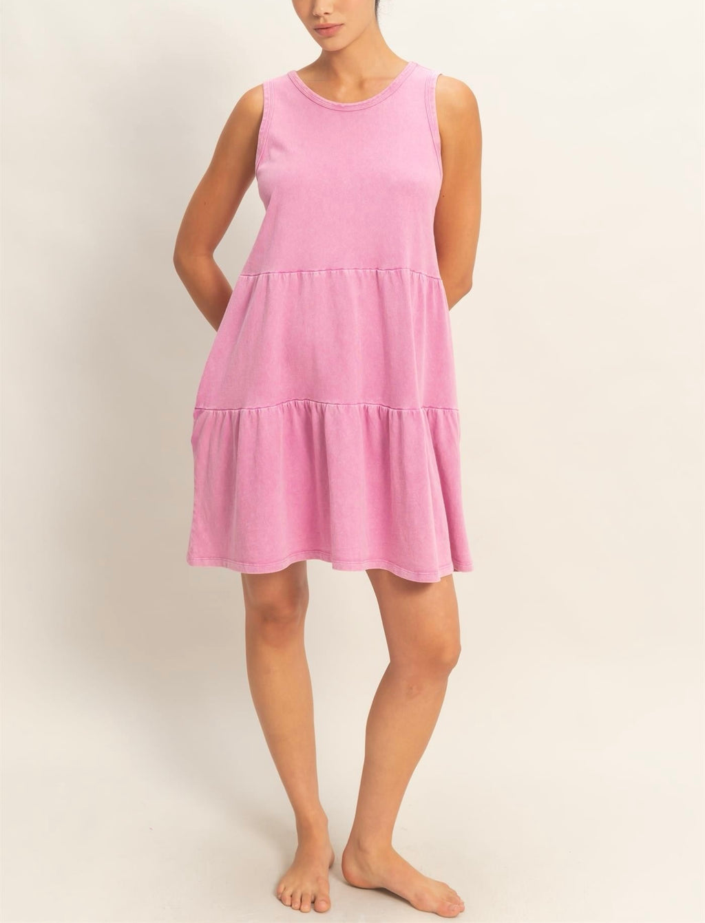 CREWNECK TIERED MINI DRESS