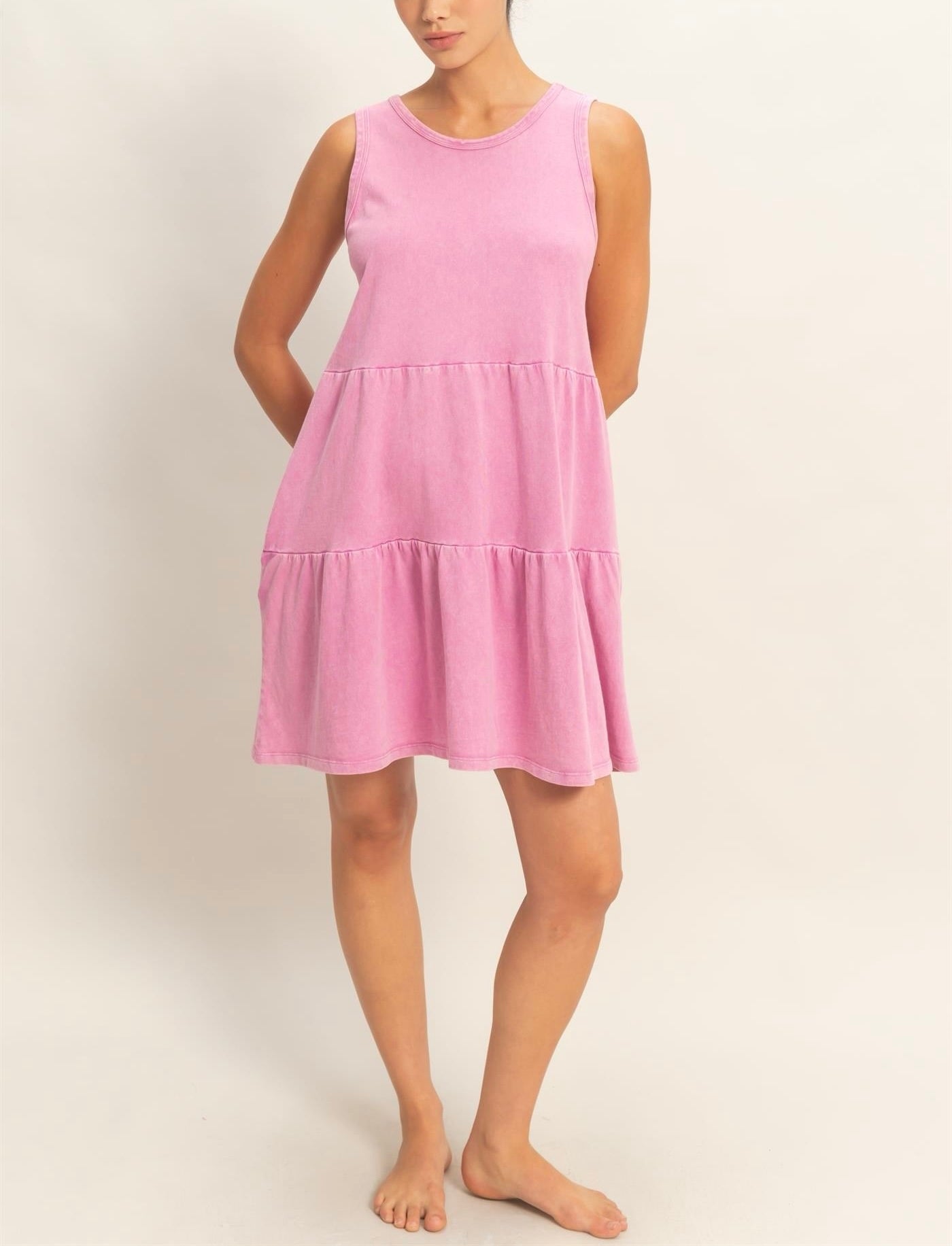 CREWNECK TIERED MINI DRESS