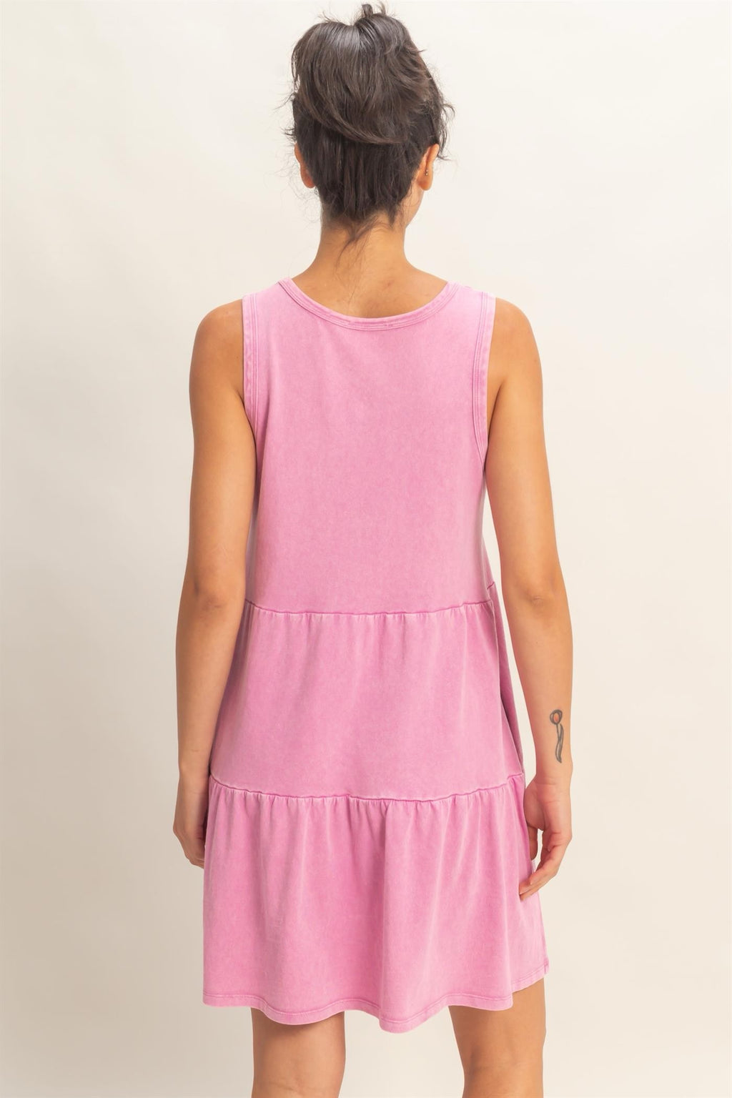 CREWNECK TIERED MINI DRESS