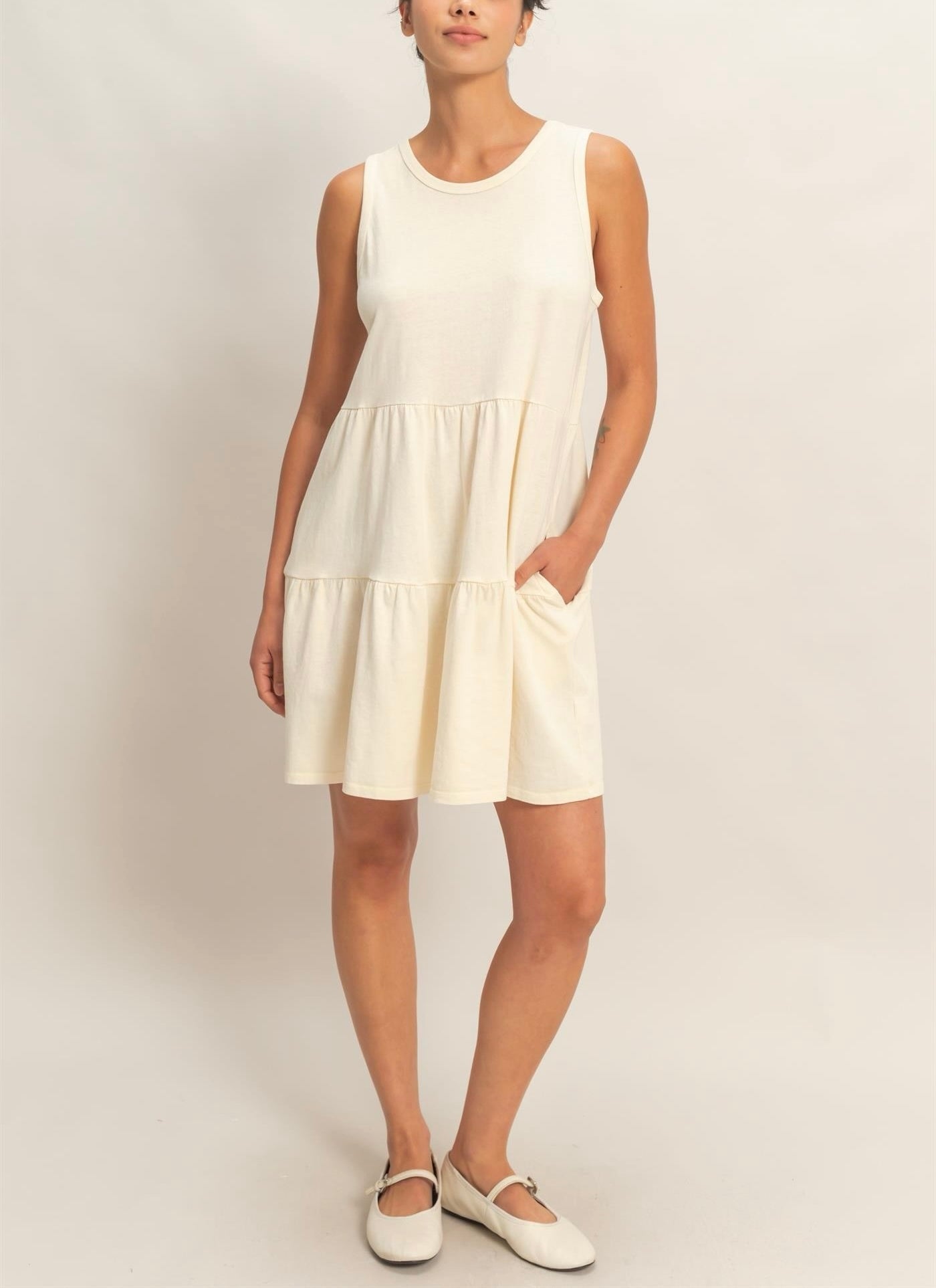 CREWNECK TIERED MINI DRESS