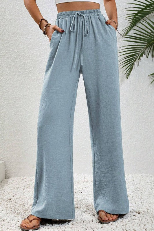 WIDE LEG PANTS W/POCKETS LIGHT BLUE