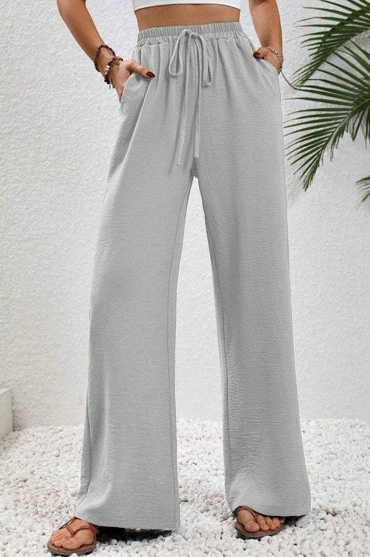 WIDE LEG PANTS W/POCKETS LIGHT GREY