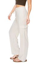 LINEN PULL ON CARGO PANTS OATMEAL