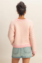 Checker And Stripe Cardigan Sweater