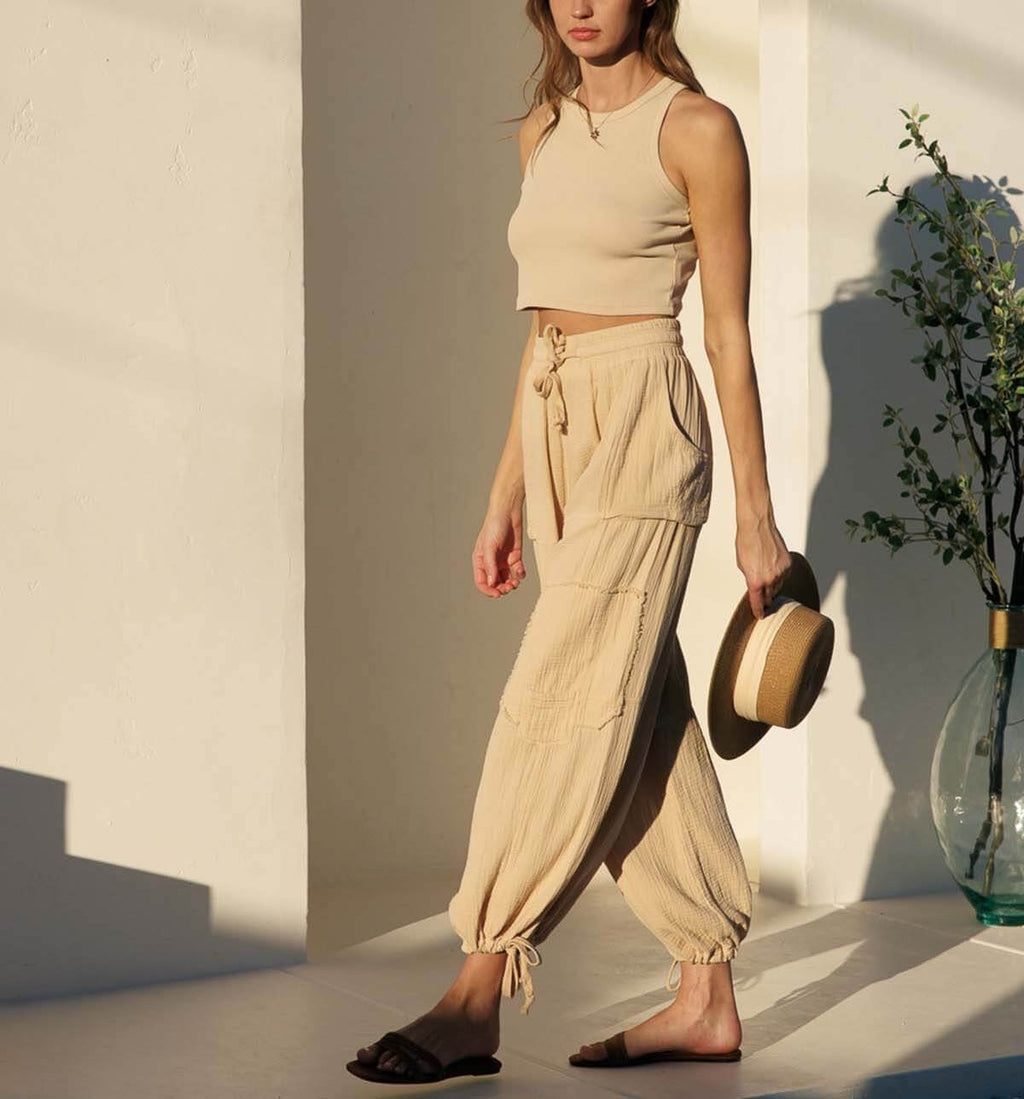 GAUZE CARGO TIE HEM JOGGER