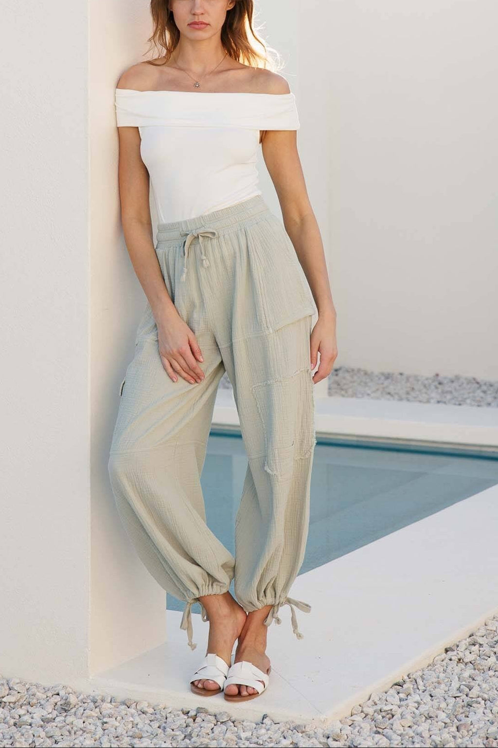 GAUZE CARGO TIE HEM JOGGER