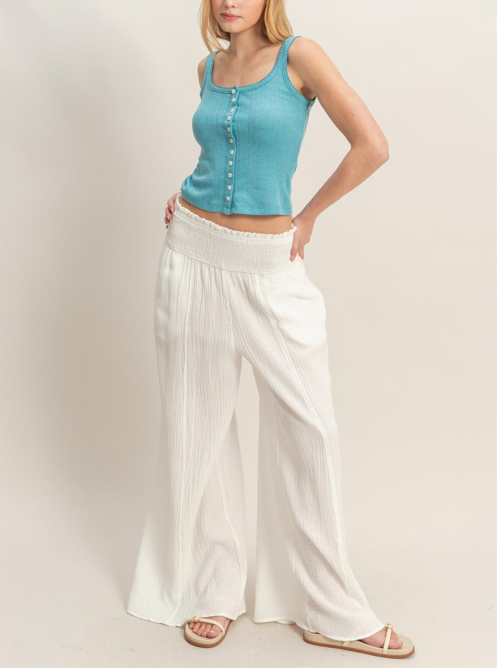 BUTTON FRONT RIBBED TANK