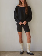 ON THE GO OFF-THE-SHOULDER SWEATSHIRT