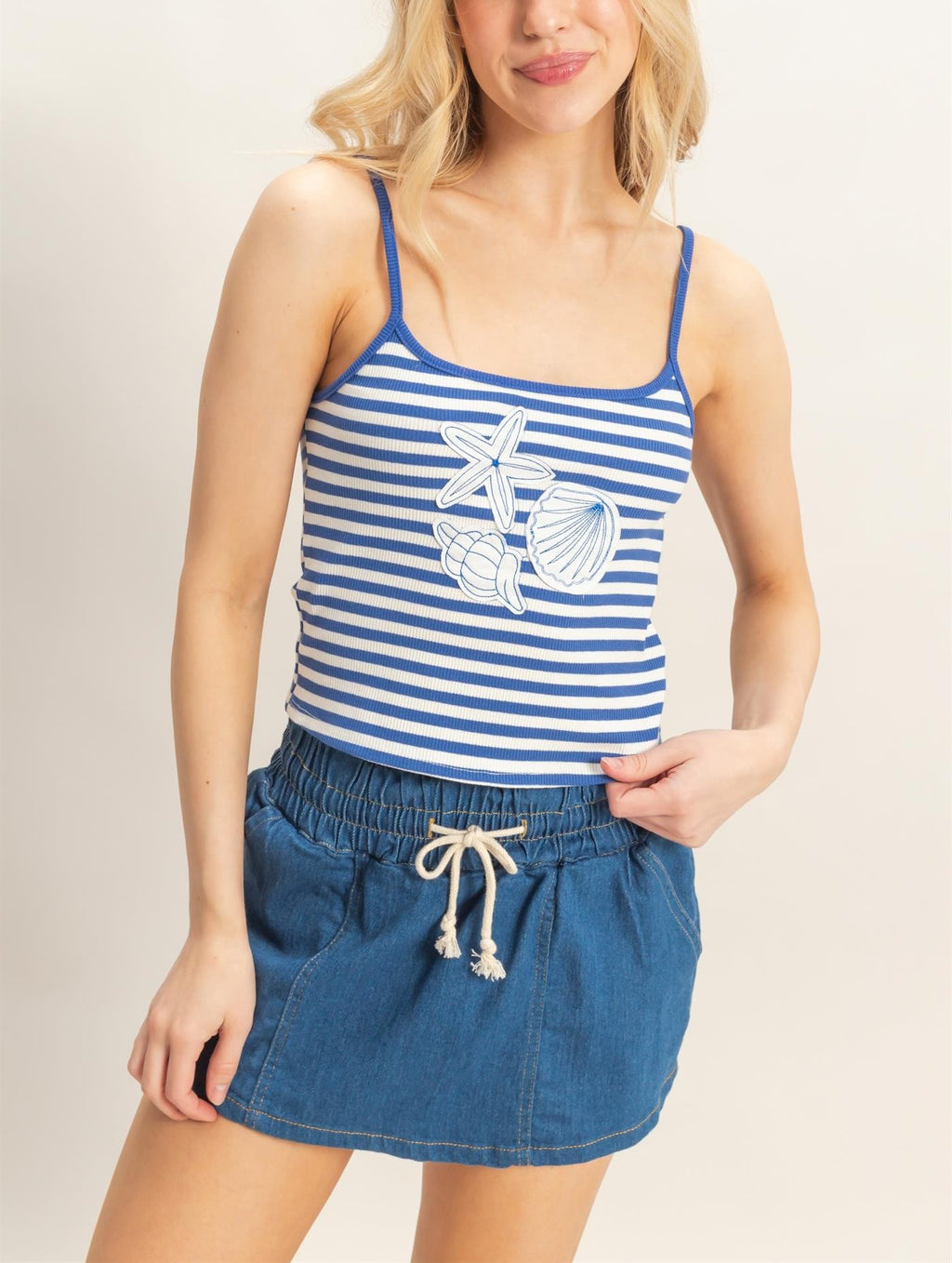 STRIPED PATCH EMBROIDERED TANK
