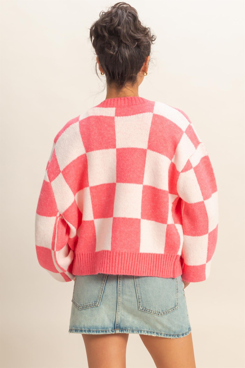 Checkered Cardigan Sweater