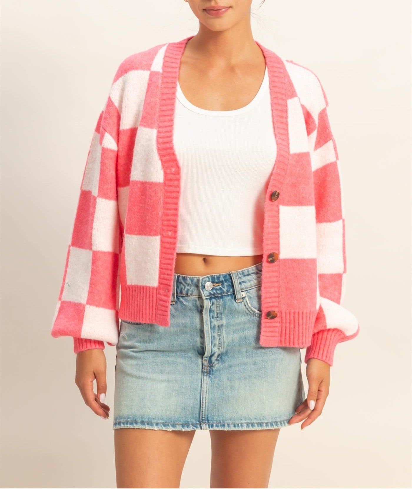 Checkered Cardigan Sweater