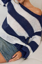 Stripes Loose Fit Knit Sweater Blue