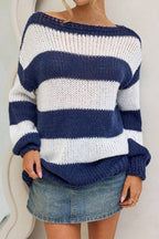 Stripes Loose Fit Knit Sweater Blue