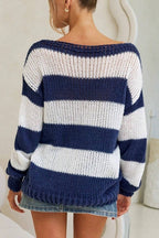 Stripes Loose Fit Knit Sweater Blue